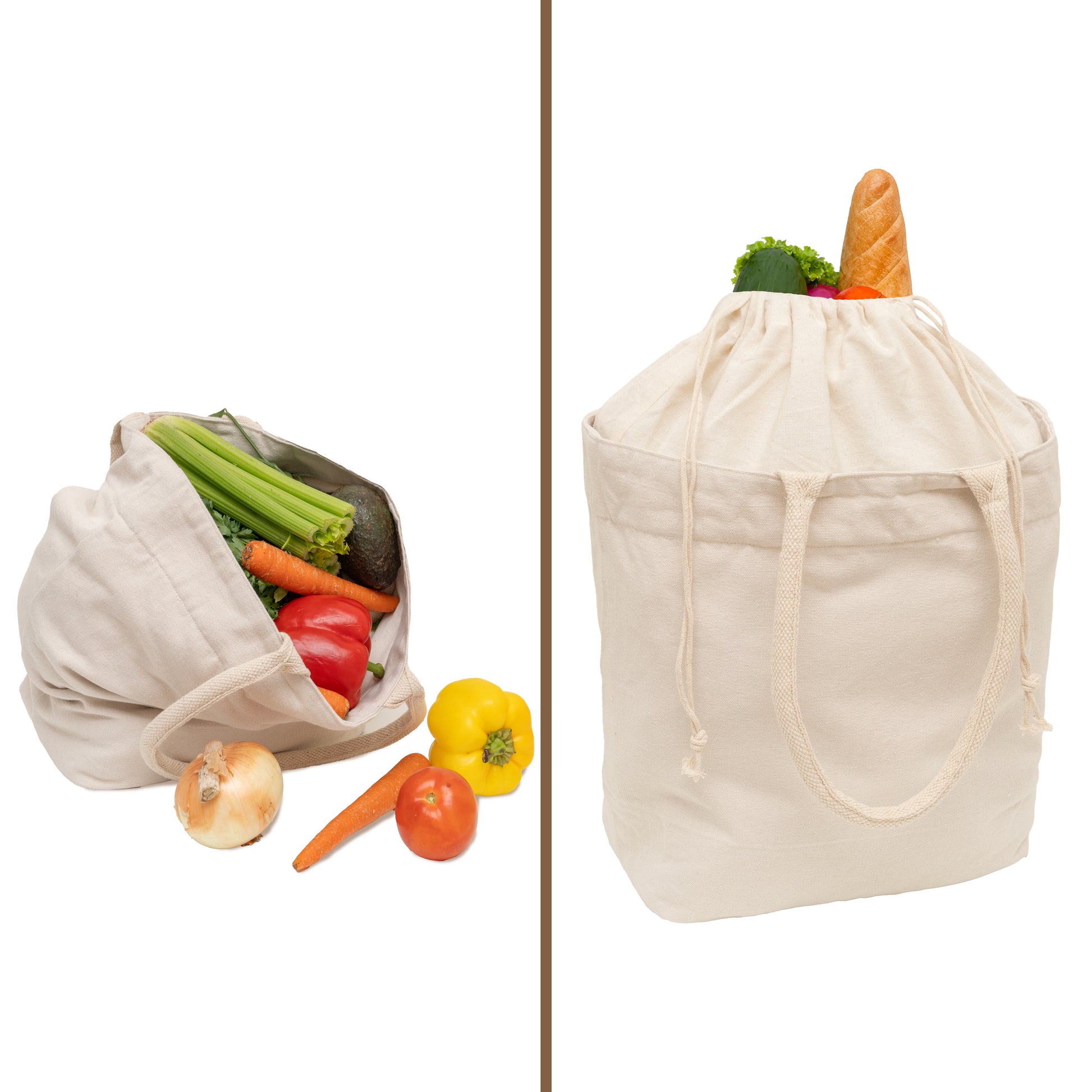 Organic Cotton Mart Canvas Grocery Tote with Drawstring 3 Bags