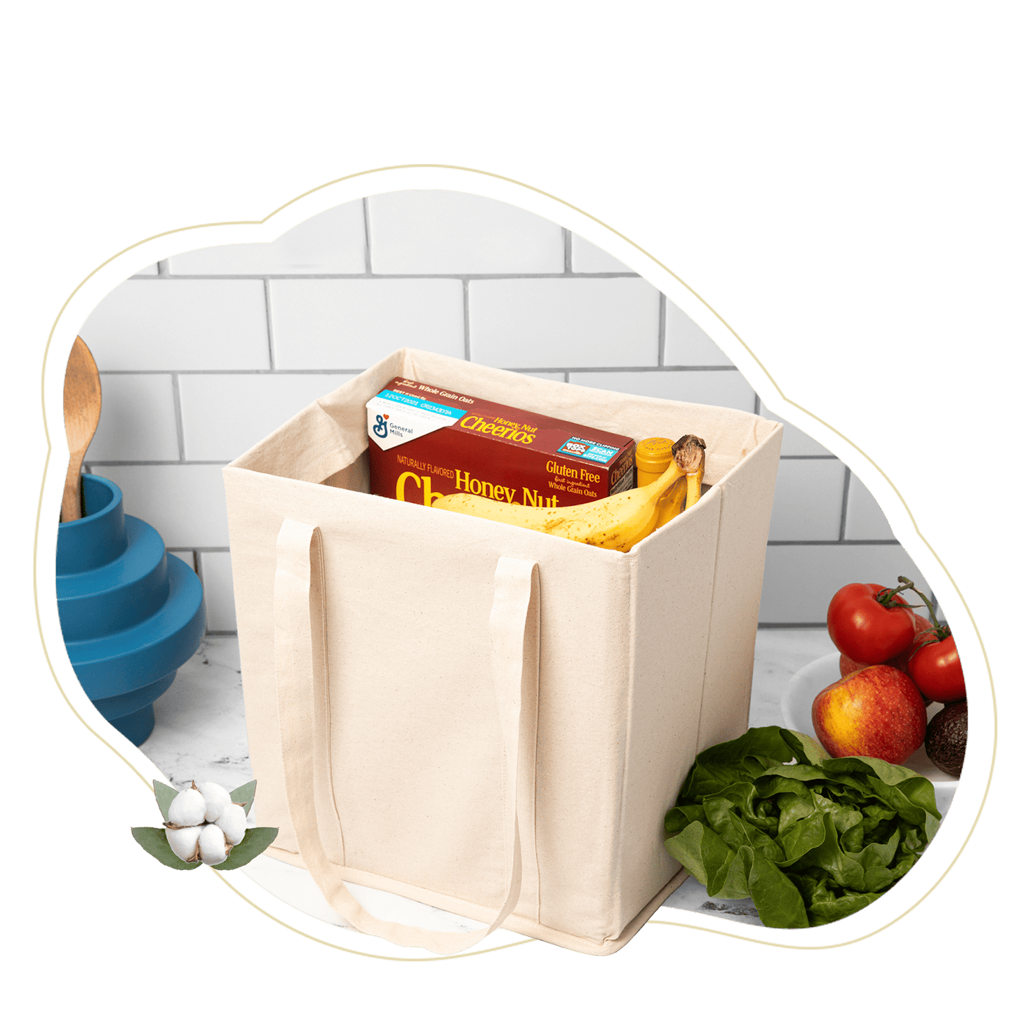 4 Packs Reusable Grocery Shopping Bag w/ bottle holder, Hard bottom,  Foldable, Multipurpose